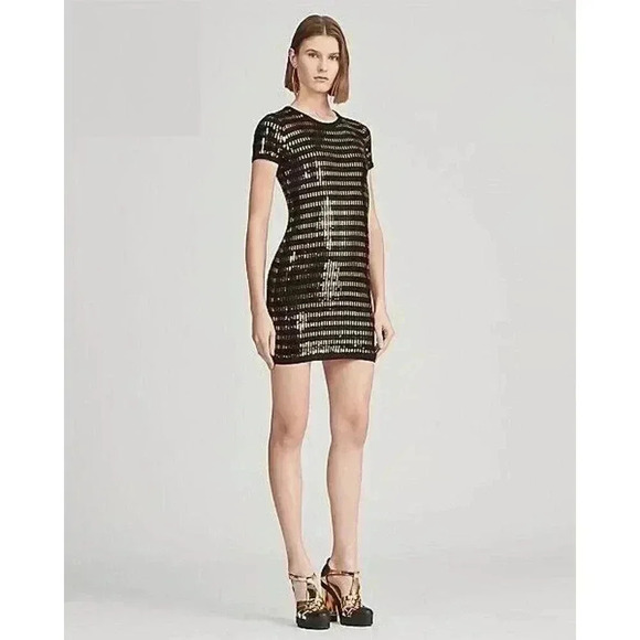 Ralph Lauren Collection Purple Label Sequin Mini Dress Wool XS Black Gold 0 2 - Picture 5 of 14